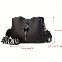 Stylish Solid Butterfly Bucket Bag Adjustable Strap Zipper Closure