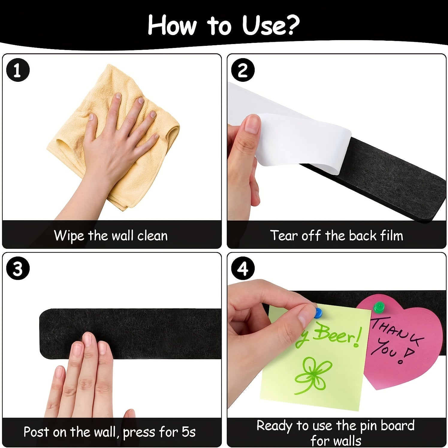 5pcs Felt Nail Board Strips With Picture Nails for Bulletin Boards