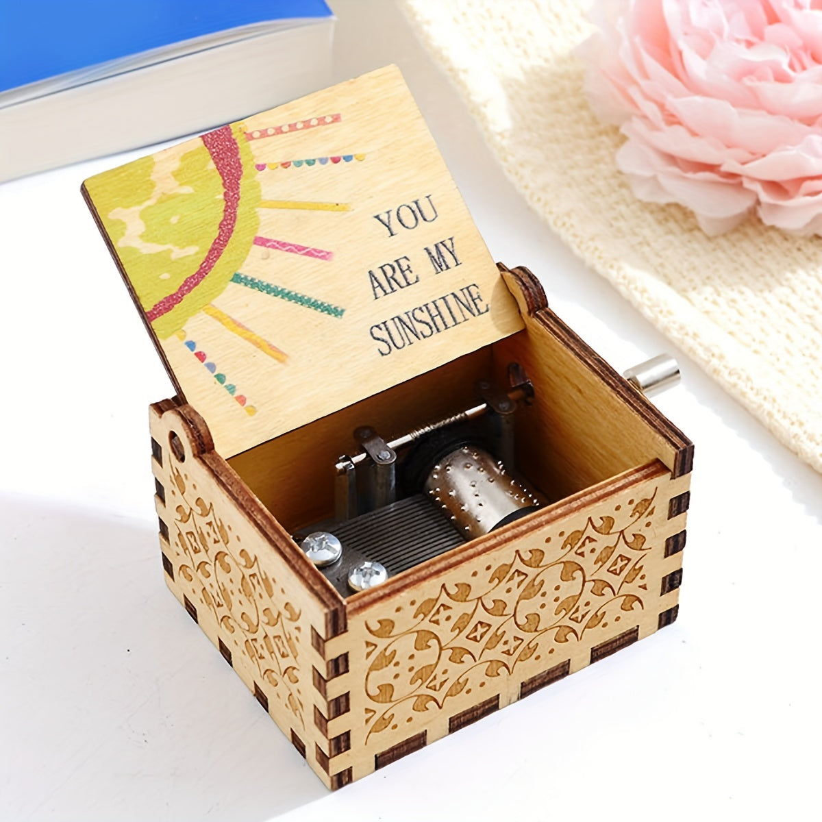 Hand Cranked Wooden Music Box Classic Ornament for DIY Arts and Crafts Gift