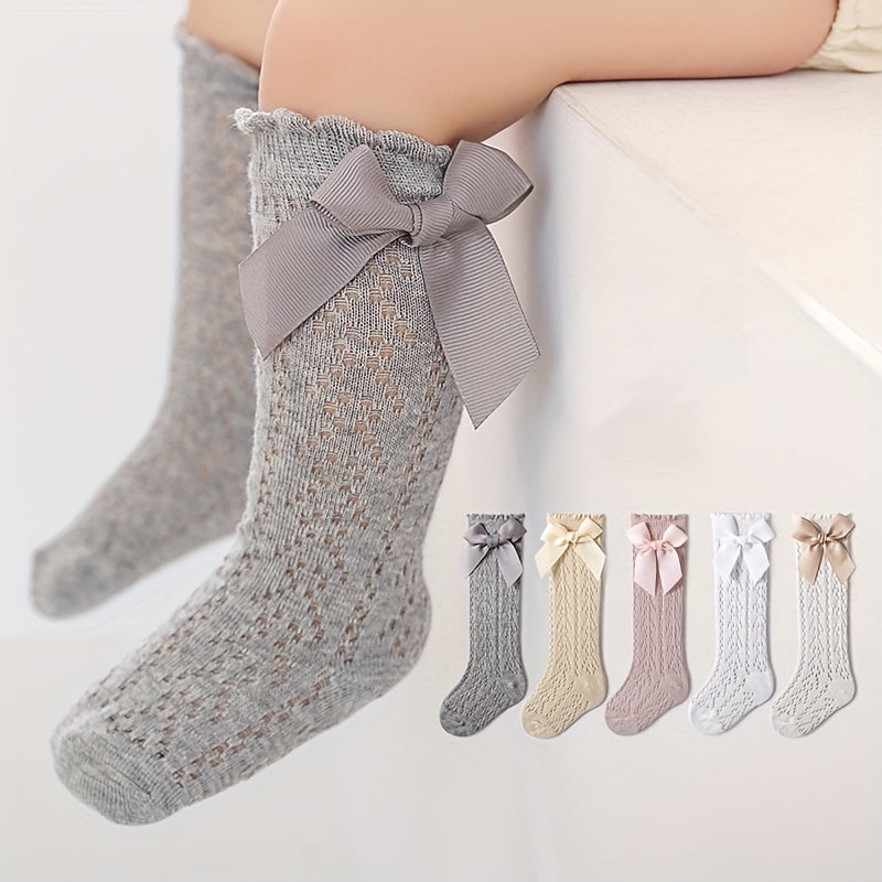 3 Pairs Baby Bow Princess Knee High Socks Toddler Infant Mesh Breathable