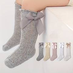 3 Pairs Baby Bow Princess Knee High Socks Toddler Infant Mesh Breathable