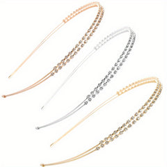 Rhinestone Double Row Hair Hoop Headwear Faux Pearl Headband