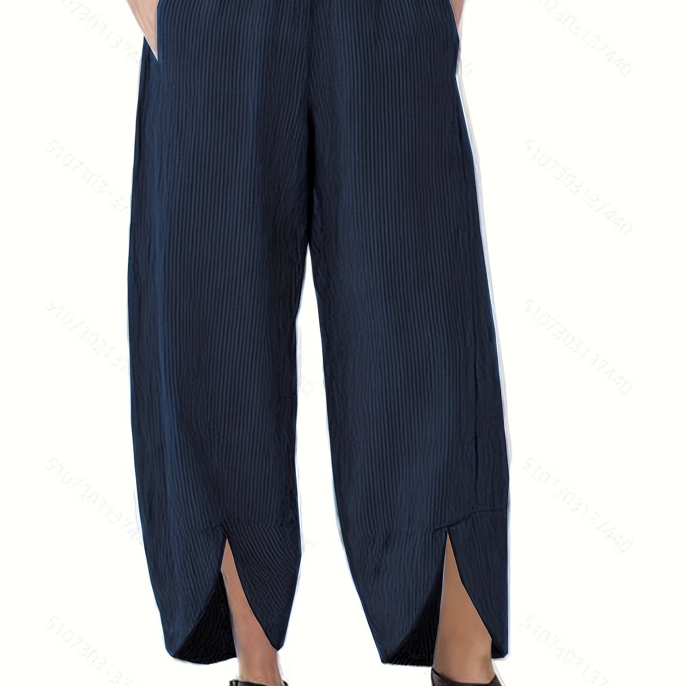  Ribbed Wide Leg Split Pants With Pockets