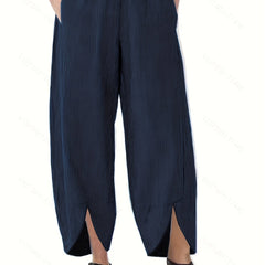  Ribbed Wide Leg Split Pants With Pockets