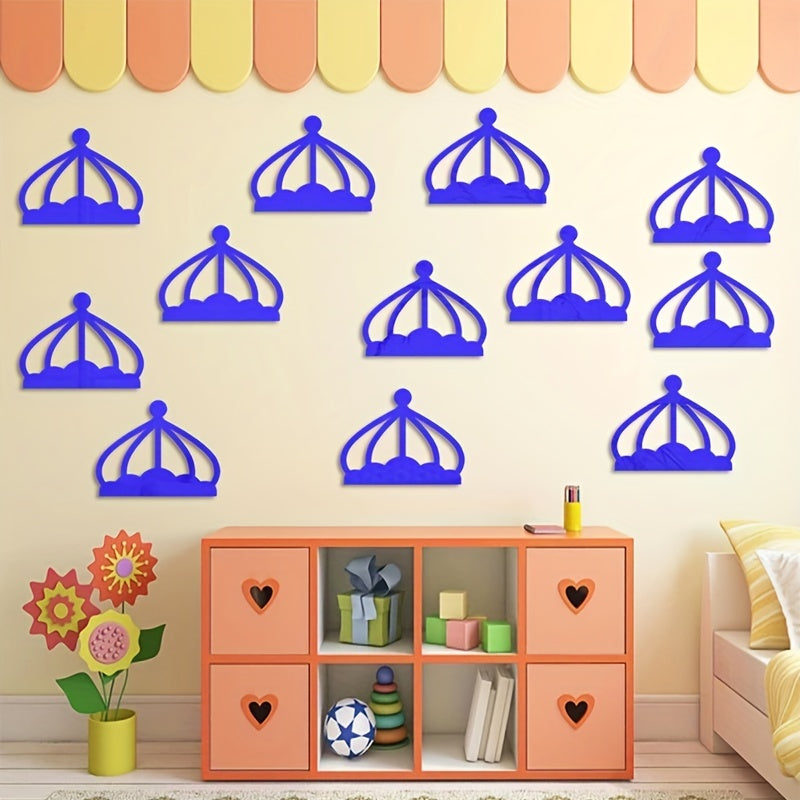 12pcs Crown Acrylic Mirror Stickers Self Adhesive Waterproof