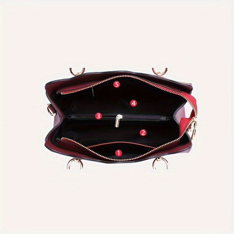Convertible Shoulder Tote Bag with Detachable Strap & Zipper Closure