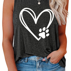  Heart & Paw Print Round Neck Tank Top
