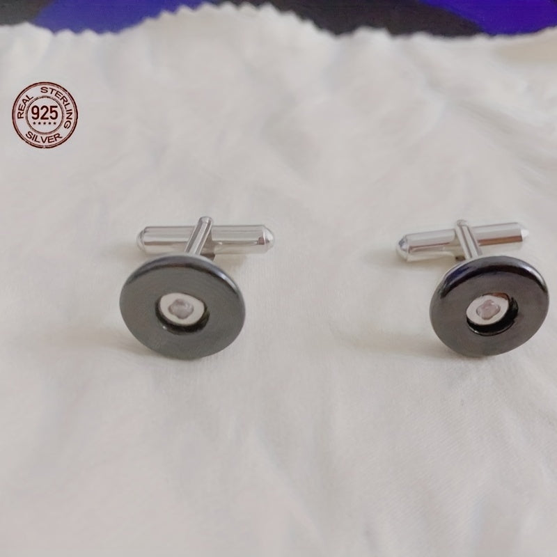 Men's 925 Silver Round Zircon Cufflinks Business Wedding Gift
