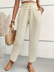  Women's Textured Button High Rise Straight Leg Trousers