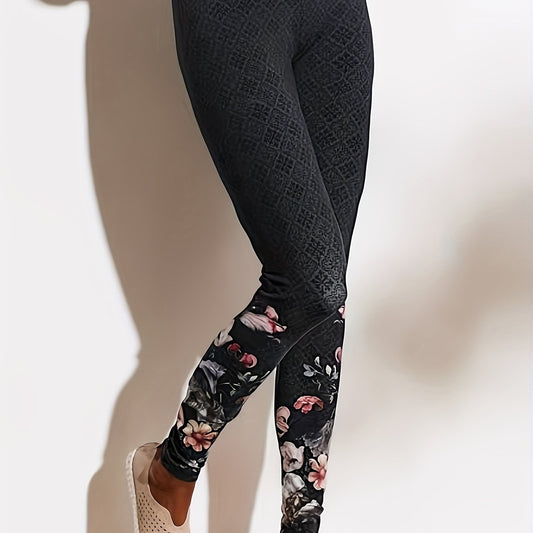  Quatrefoil & Floral Print Skinny Yoga Leggings