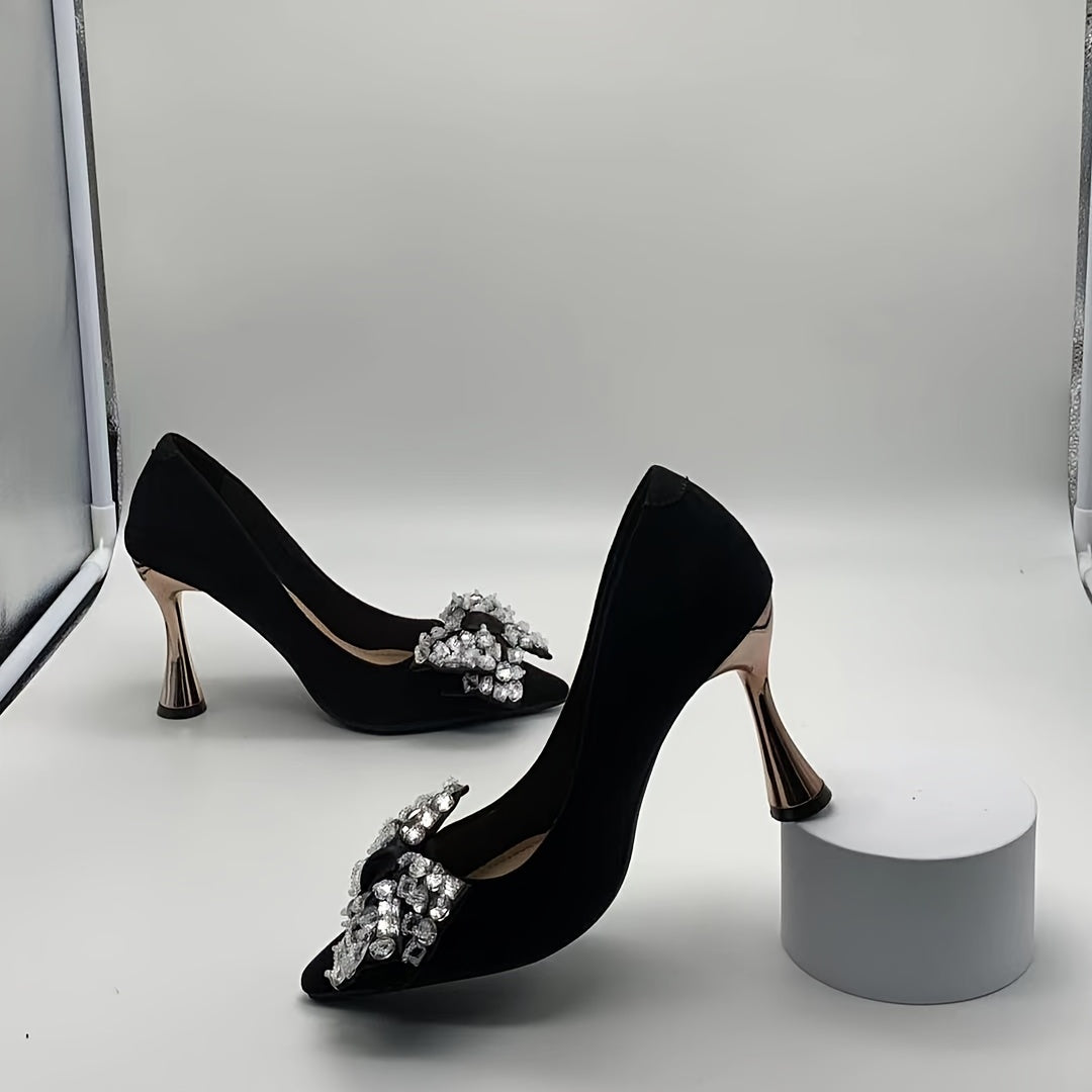 Rhinestone Bow High Heel Pointy Pumps Slip On Dress Shoes