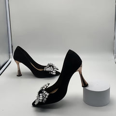 Rhinestone Bow High Heel Pointy Pumps Slip On Dress Shoes