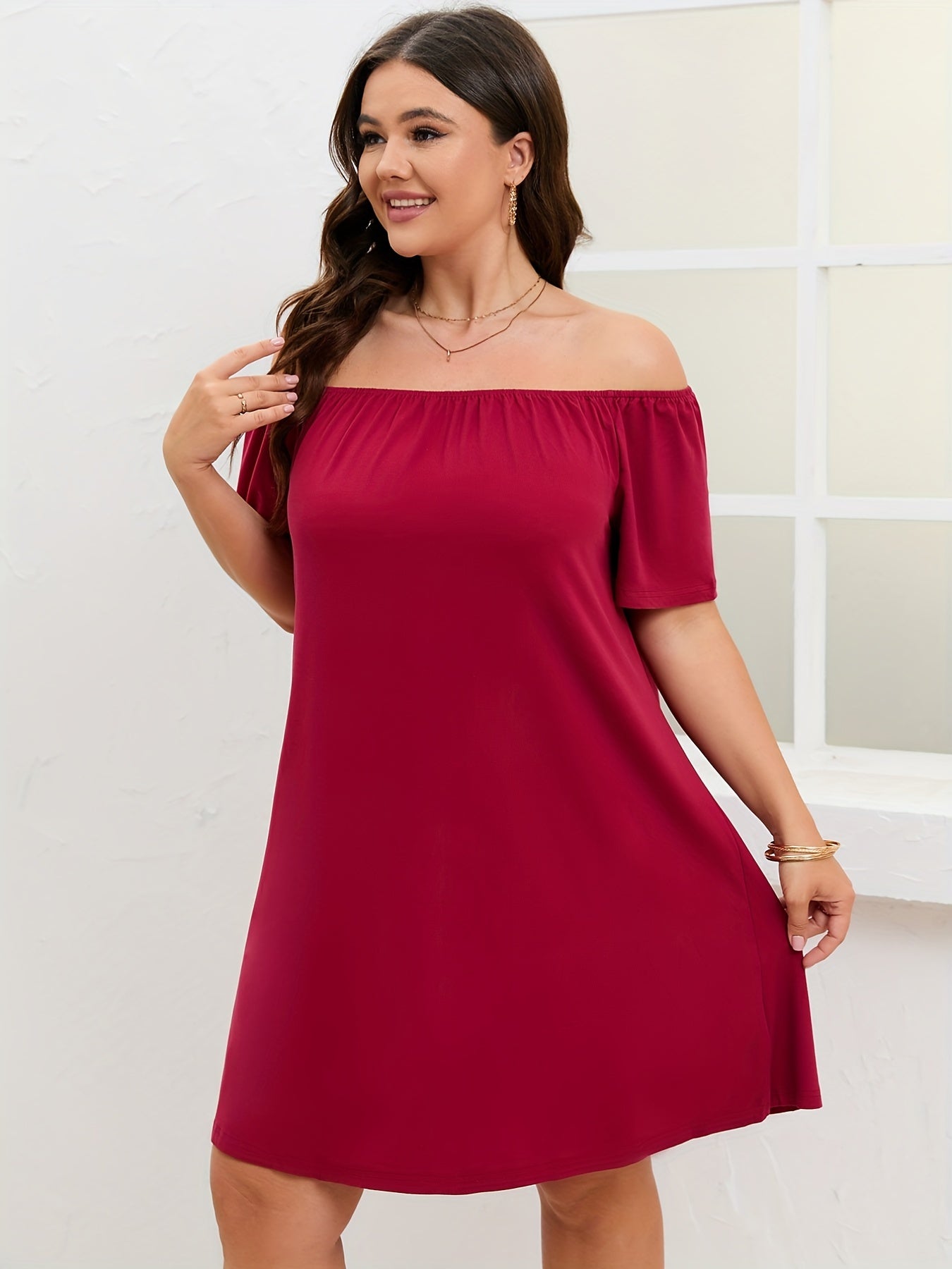  Women's Off Shoulder Short Sleeve Dress