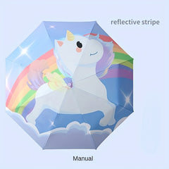Portable Cartoon Folding Manual Umbrella With Reflective Strip