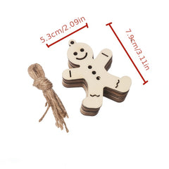 10pcs Wooden Gingerbread Men Decoration with Hemp Rope