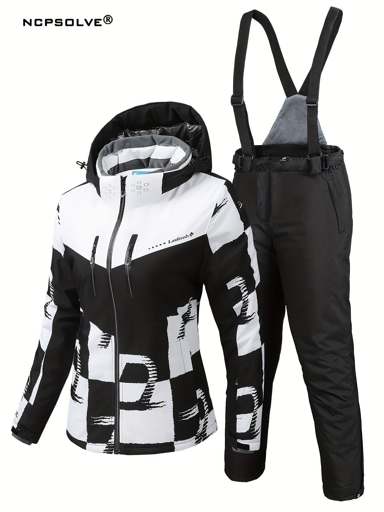 2Pcs Ski Set Full Zip Long Sleeve Jacket & Windproof Trouser Ski Suit