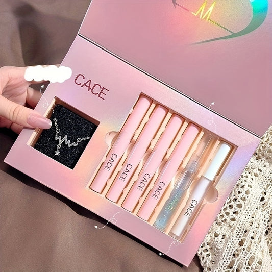 6pcs Lip Makeup Set Gift Boxes Matte Lip Glaze Gloss Lotion Necklace