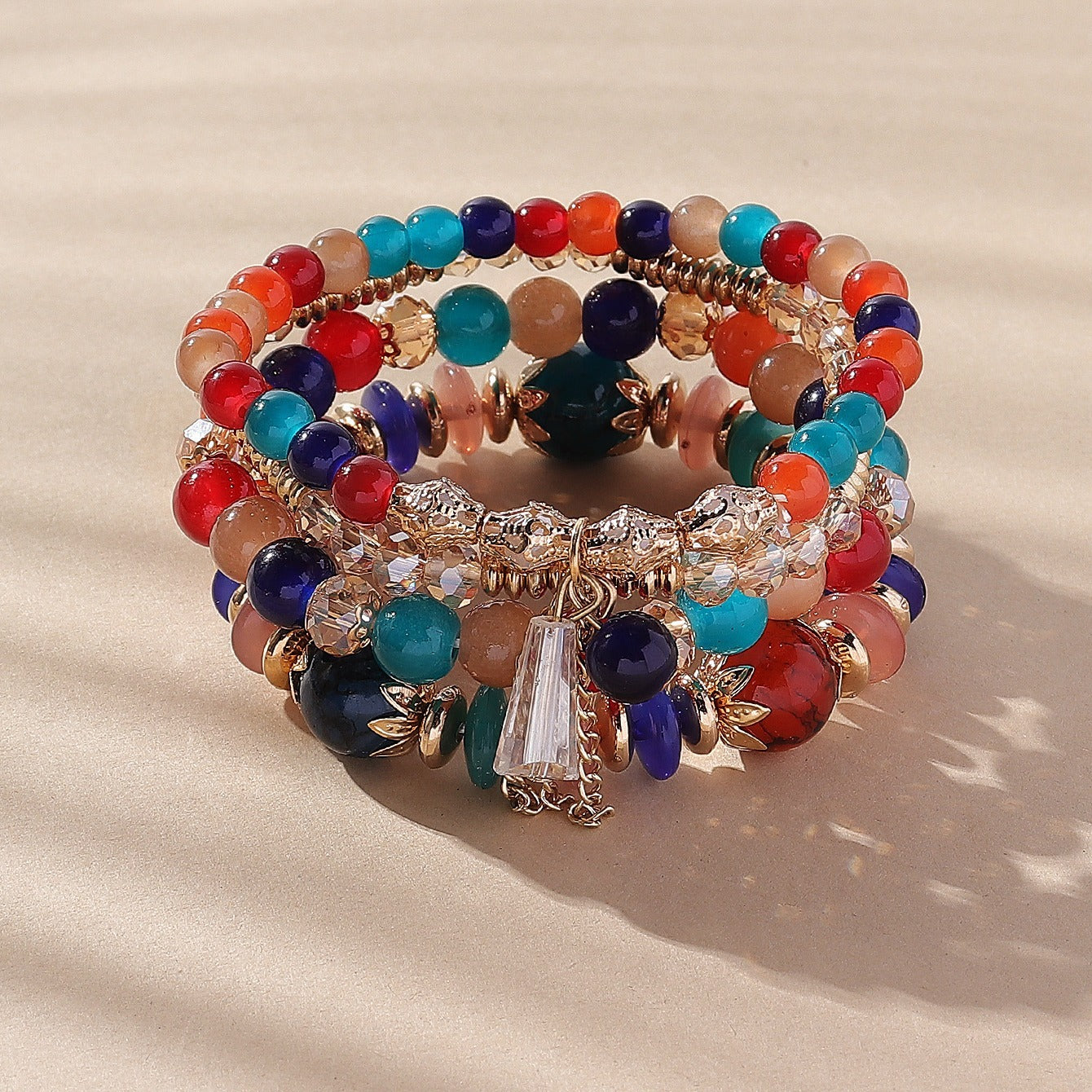 4 Pcs Crystal Beaded Boho Bracelet Set Women's Jewelry Gift