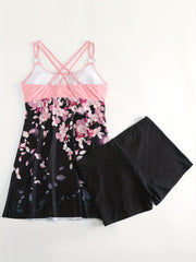  Sakura Print Tankini Set Women's Two Piece
