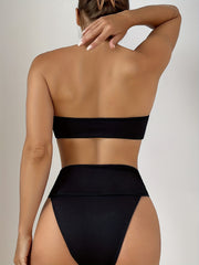 Ring Linked Bikini Set Tube Top Bandeau High Cut Swimsuit