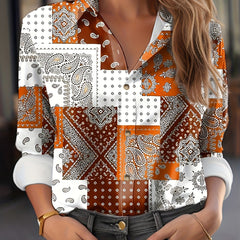 Women's Plus Size Scarf Print Button Up Boho Blouse