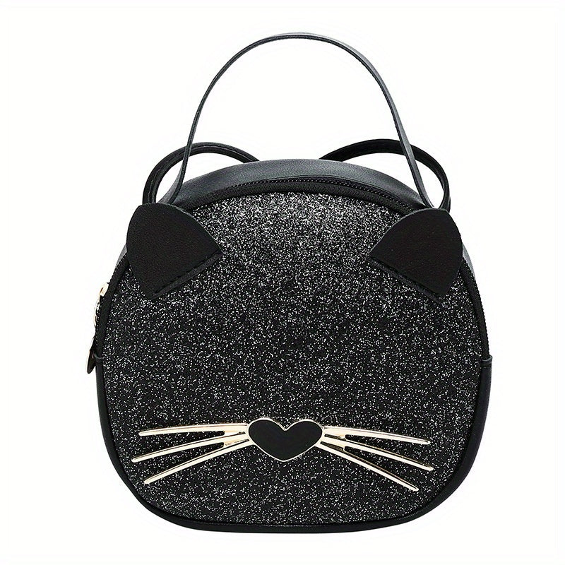 Cartoon Cat Crossbody Bag Small Round Shoulder Bag Coin Purse For Girls