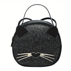 Cartoon Cat Crossbody Bag Small Round Shoulder Bag Coin Purse For Girls