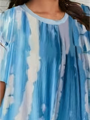  Tie Dye Print Lounge Dress Short Sleeve Round Neck Sleep Tee