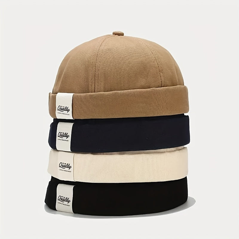 Cloth Label Docker Hat Brimless Skull Cap Vintage Beanie Cap