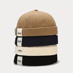 Cloth Label Docker Hat Brimless Skull Cap Vintage Beanie Cap