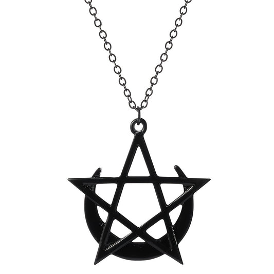 Punk Gothic Pentagram Moon Necklace Colorful Pendant for Women Men