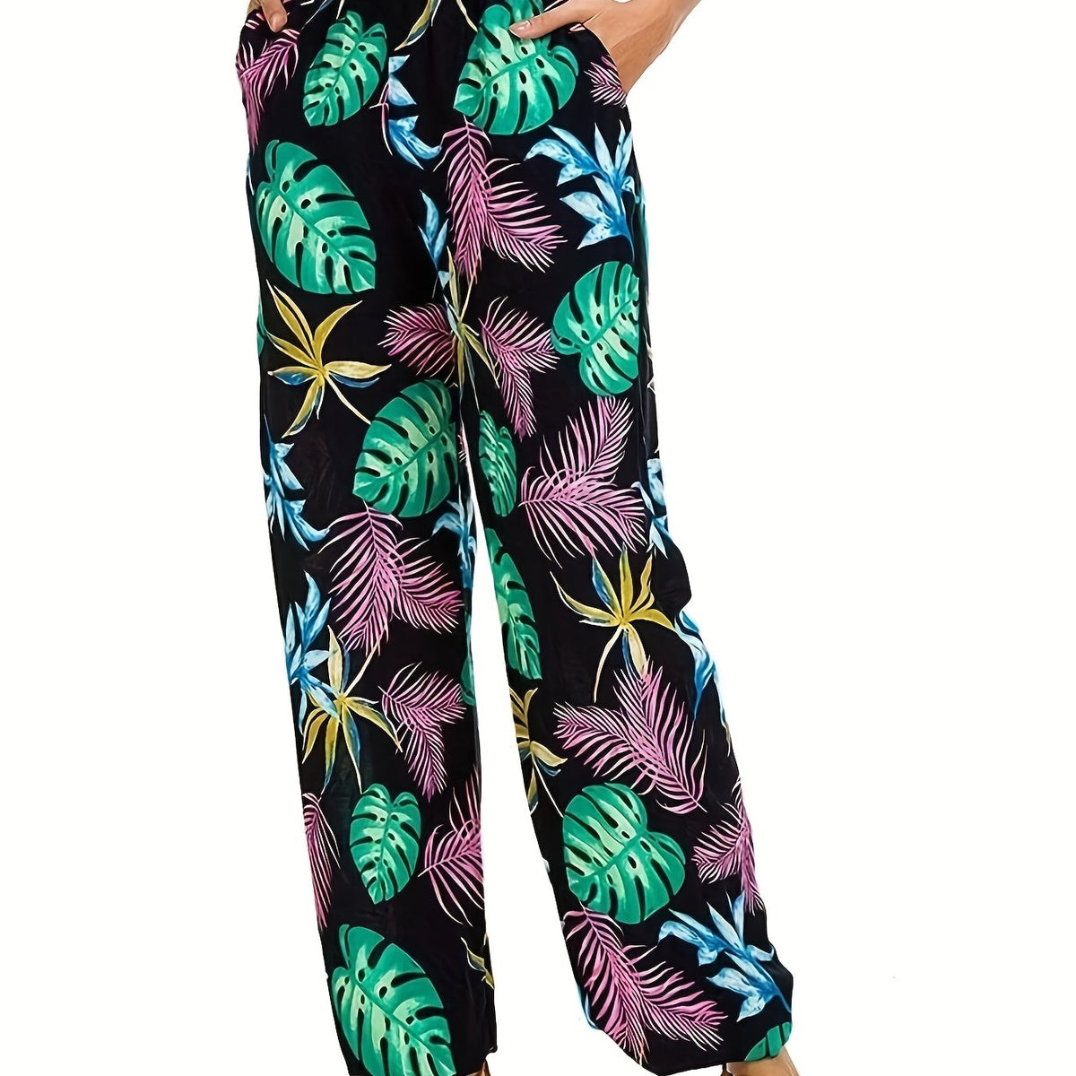Women's Plus Tropical Print High Rise Lantern Pants