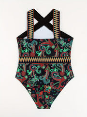  Floral Print Halter One Piece Bathing Suit