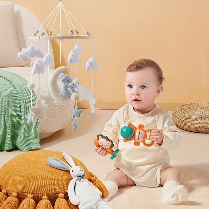 Moon Clouds Bunny Crib Mobile for Christening Gift