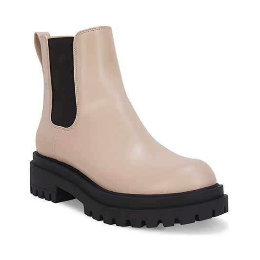 Women's Platform Ankle Boots Faux Leather Slip On Shoes