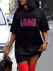 Women's Plus Size Art Letter Print Round Neck Tee Dress