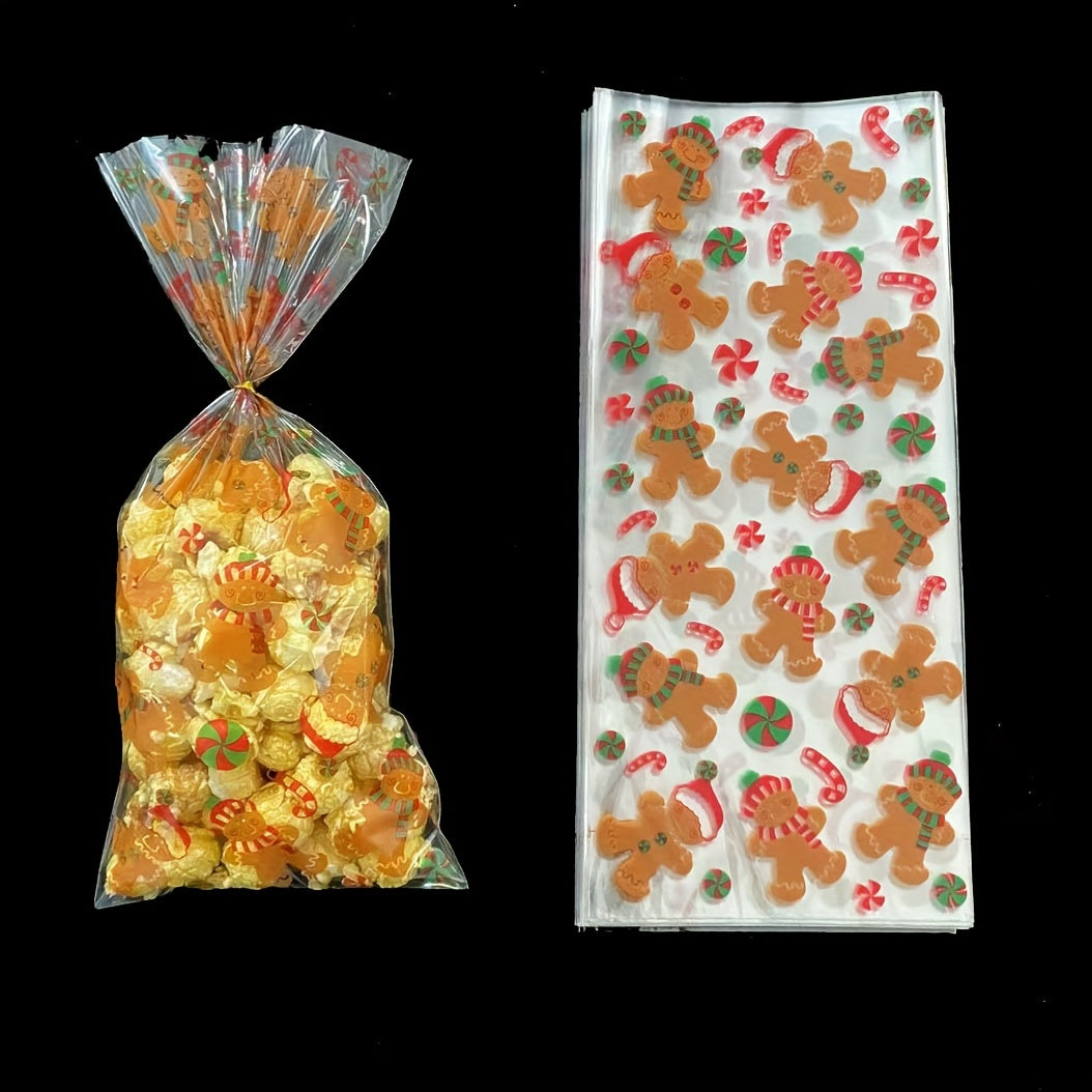 100pcs Gingerbread Man Pattern Cellophane Candy Bags