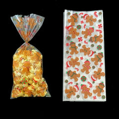 100pcs Gingerbread Man Pattern Cellophane Candy Bags