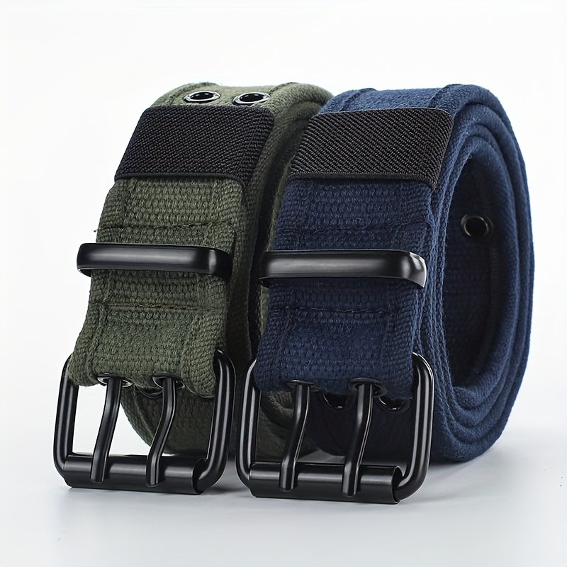 Men's Canvas Belt Double Pins Buckle Outdoor Casual Jeans Belt
