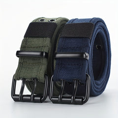 Men's Canvas Belt Double Pins Buckle Outdoor Casual Jeans Belt