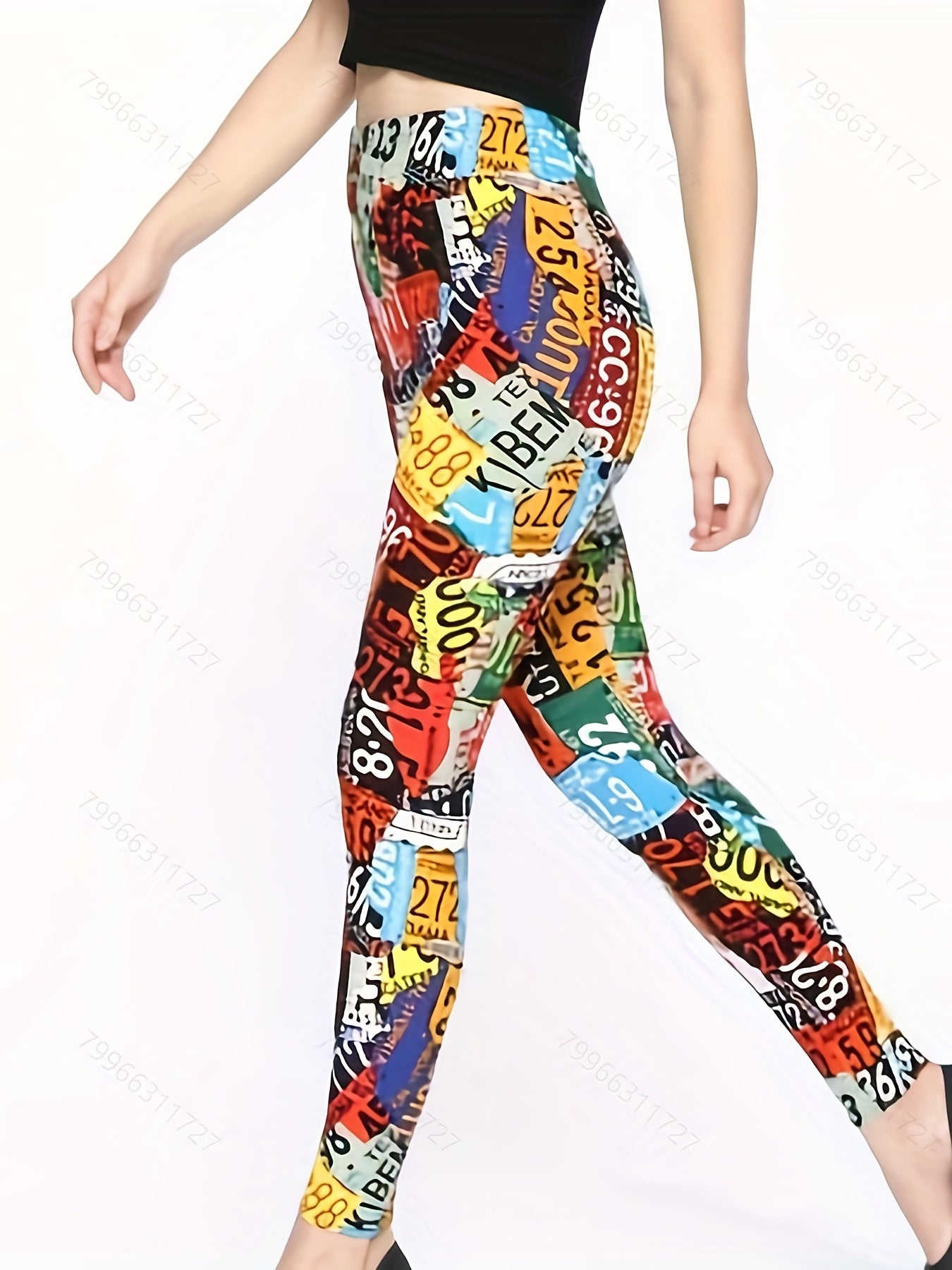 Patchwork Print Leggings Women's Casual Leggings