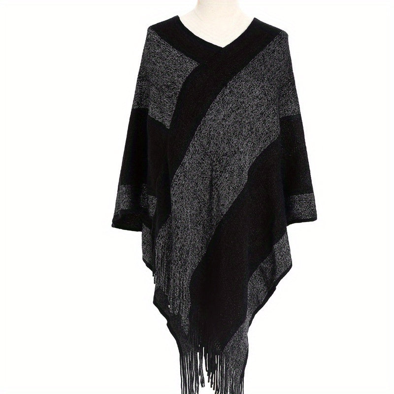 Fringed Shawl Warm Outwear Cape Windproof Large Blanket for Autumn & Winter