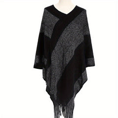 Fringed Shawl Warm Outwear Cape Windproof Large Blanket for Autumn & Winter
