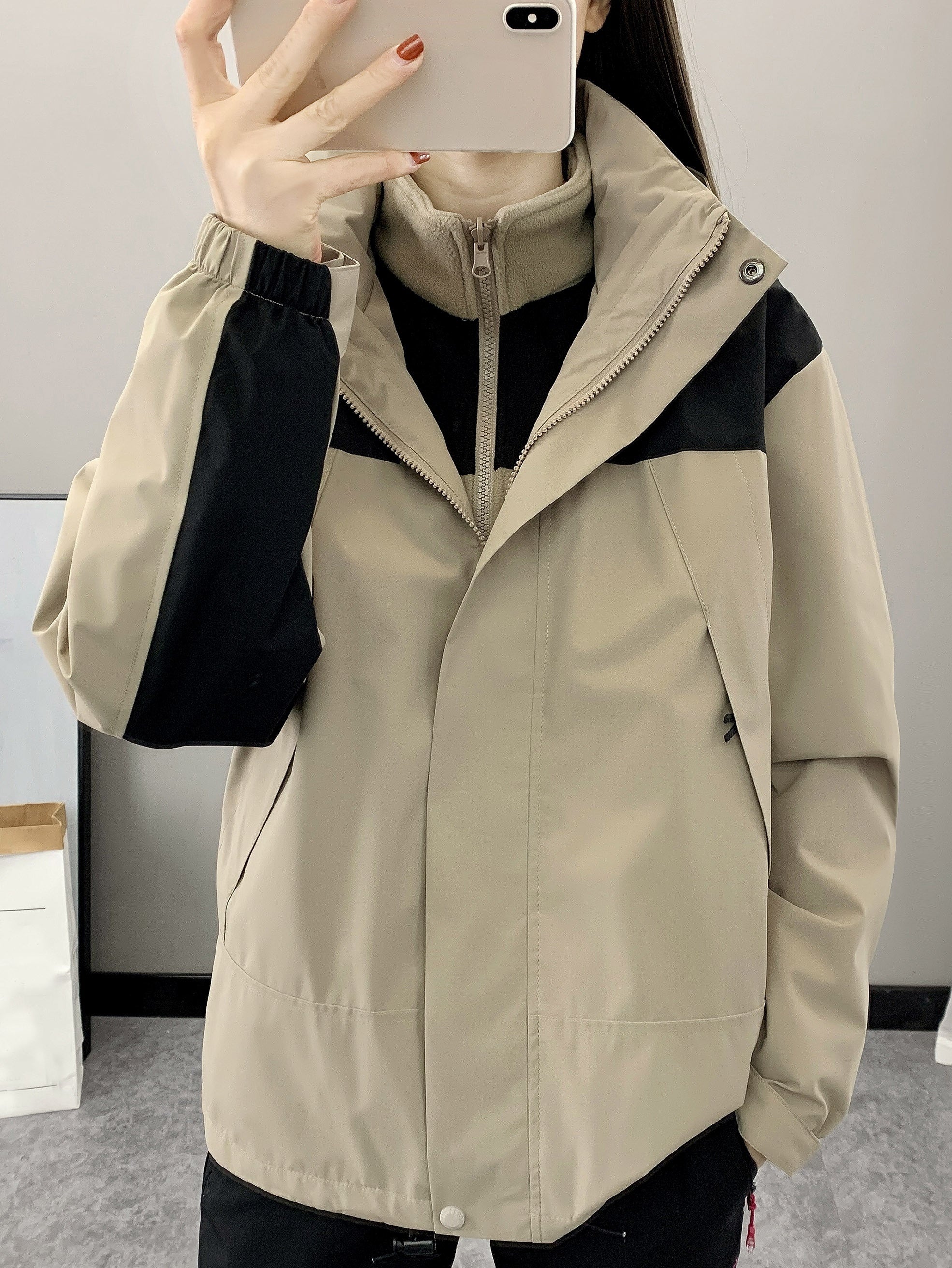 Women's Block Fleece Hooded Jacket for Outdoor Sports