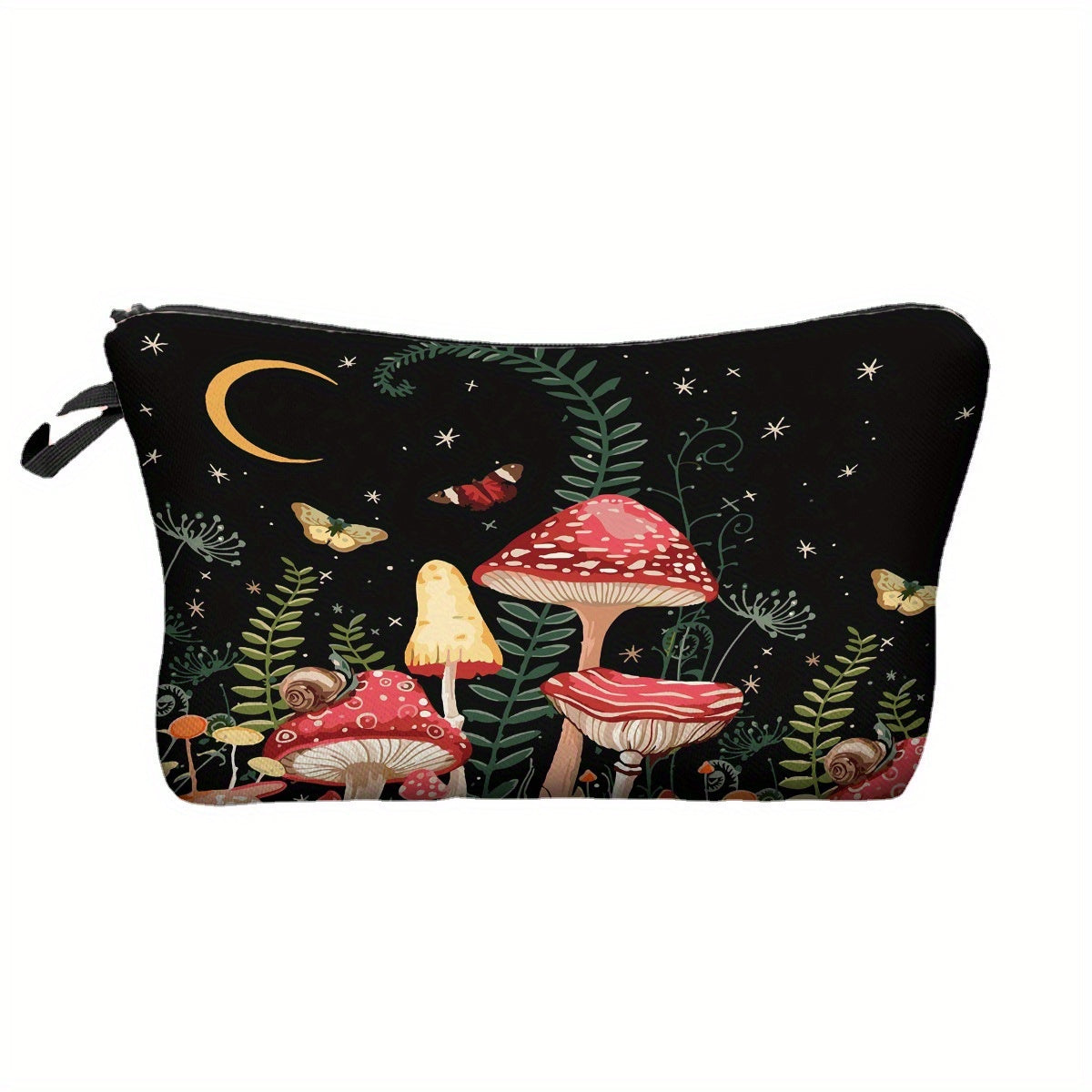 Small Moon Mushroom Print Makeup Bag for Women Waterproof Clutch Handbag