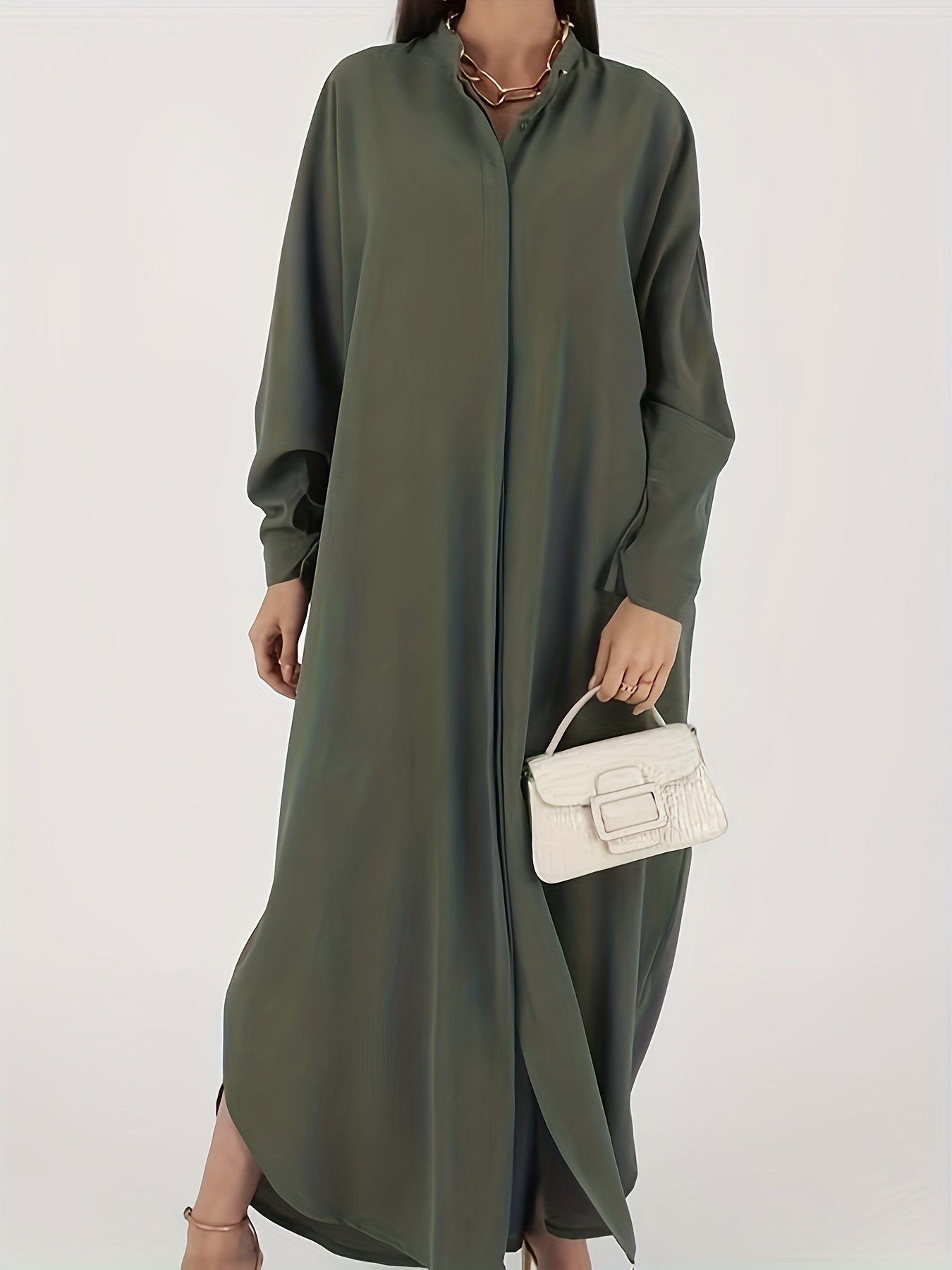  Ethnic Style Abaya Dress Women's Plus Solid Batwing Sleeve