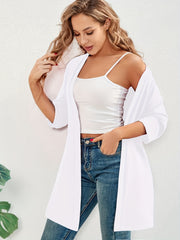  Solid Half Sleeve Open Front Cardigan