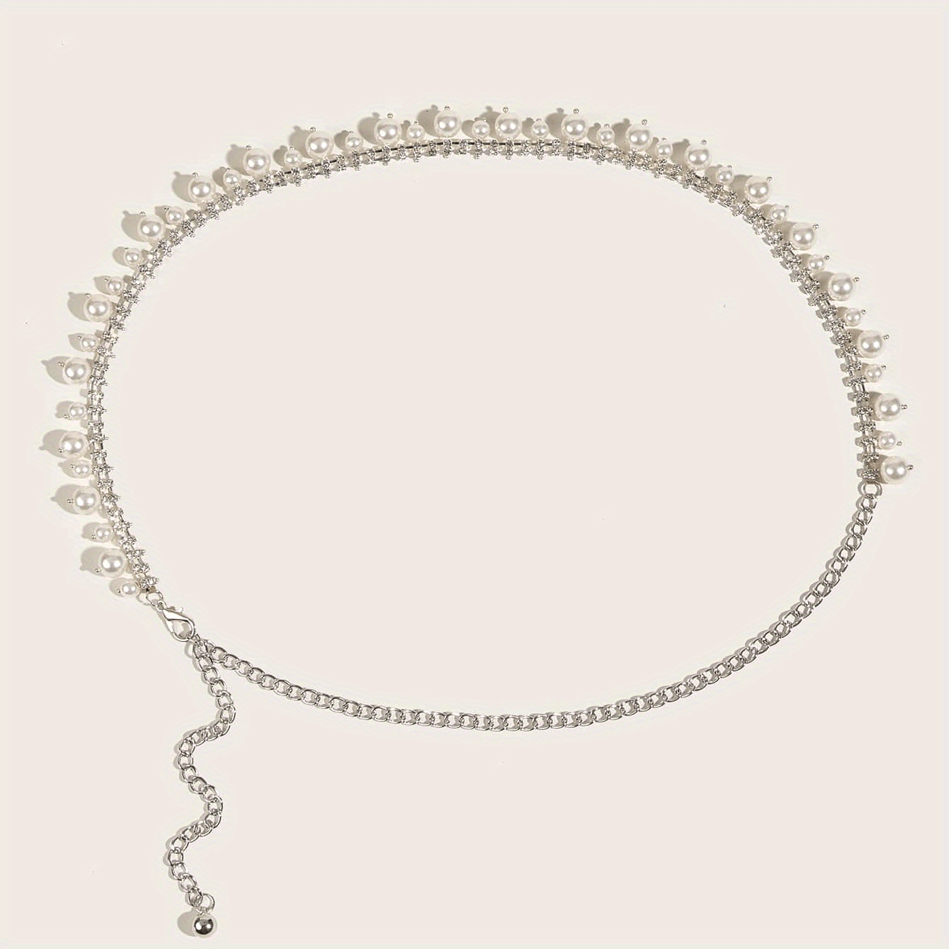 Pearl Pendant Rhinestone Waist Chain Belly Chain Silvery Belt