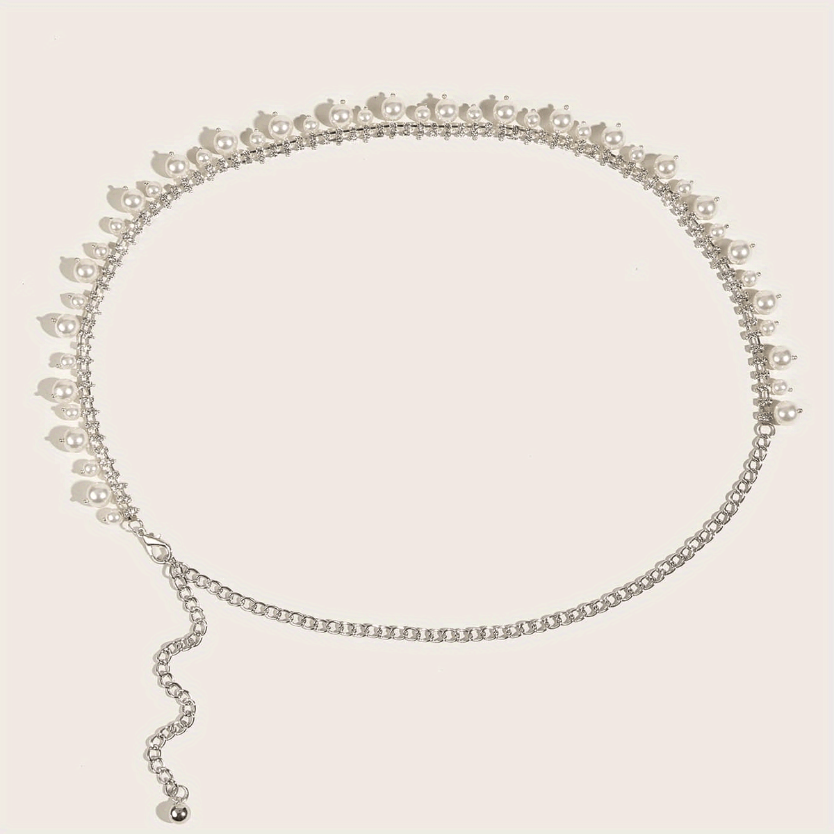 Pearl Pendant Rhinestone Waist Chain Belly Chain Silvery Belt