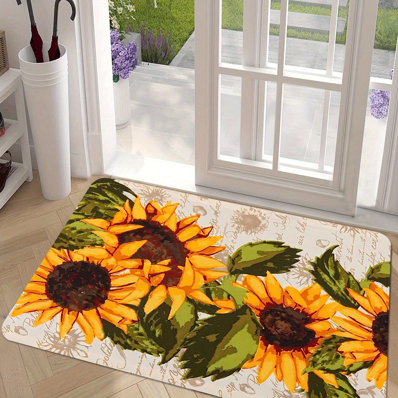 Sunflower Print Kitchen Floor Rug Dirt Resistant Waterproof Kitchen Mat